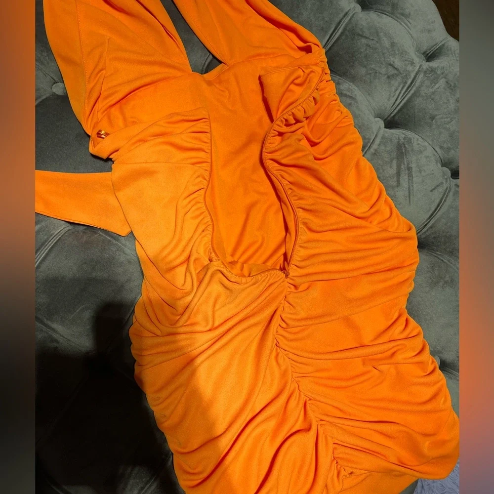 ORANGE ZARA RUCHED DRESS - Picture 5 of 7